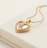 Anti-Tarnish Floral Heart Pendant Necklace | Gold Plated Everyday Jewelry