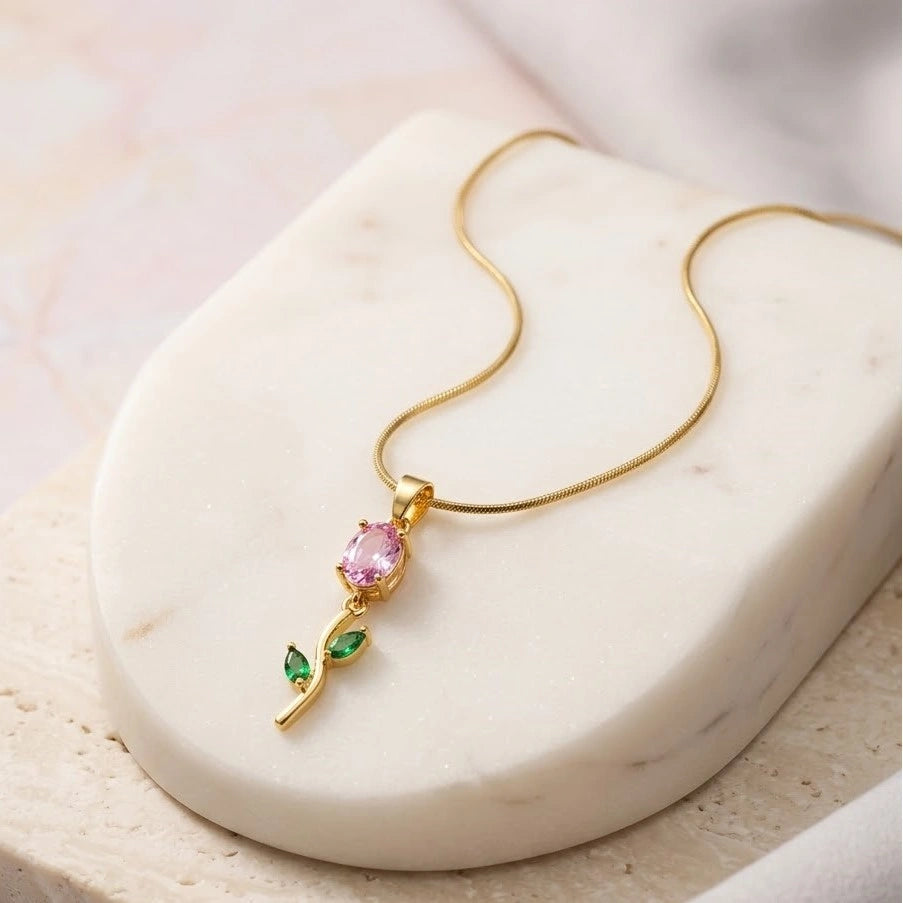 Dainty Floral Rose Pendant Necklace - Anti-Tarnish Gold-Plated-Tulip