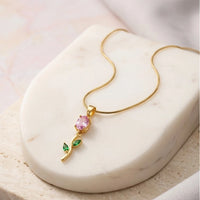 Dainty Floral Rose Pendant Necklace - Anti-Tarnish Gold-Plated-Tulip