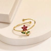 Pink Floral Adjustable Ring | Anti-Tarnish Gold Plated