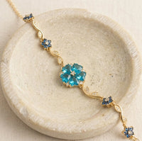 Blue Floral Vine Anti-Tarnish Gold Plated Bracelet for Women