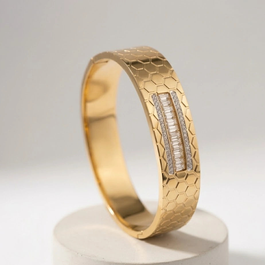 Honeycomb Geometric Cuff Bracelet - Anti Tarnish