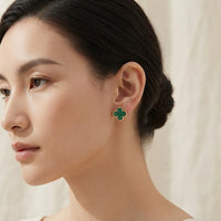 Green Clover Stud Earrings | Anti Tarnish Gold Plated
