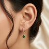 Emerald Green Teardrop Hoop Earrings | Anti Tarnish Gold Plated