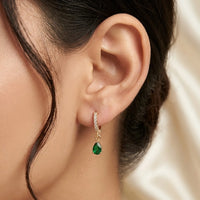 Emerald Green Teardrop Hoop Earrings | Anti Tarnish Gold Plated