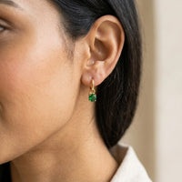 Emerald Green Drop Hoop Earrings - Anti Tarnish Gold Plated