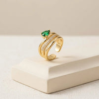 Emerald Green Teardrop Multi-Layer Statement Ring | Anti-Tarnish Gold-Plated