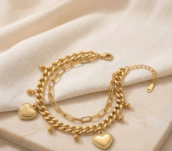 Aesthetic view of Anti Tarnish Gold Plated Heart Charm Bracelet