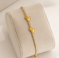 Crystal Heart Tennis Bracelet | Anti-Tarnish Gold Plated