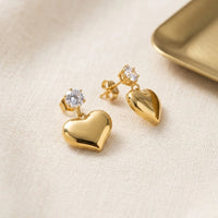 Heart Drop Zircon Earrings - Anti Tarnish Gold Plated | Korean Minimalist Style