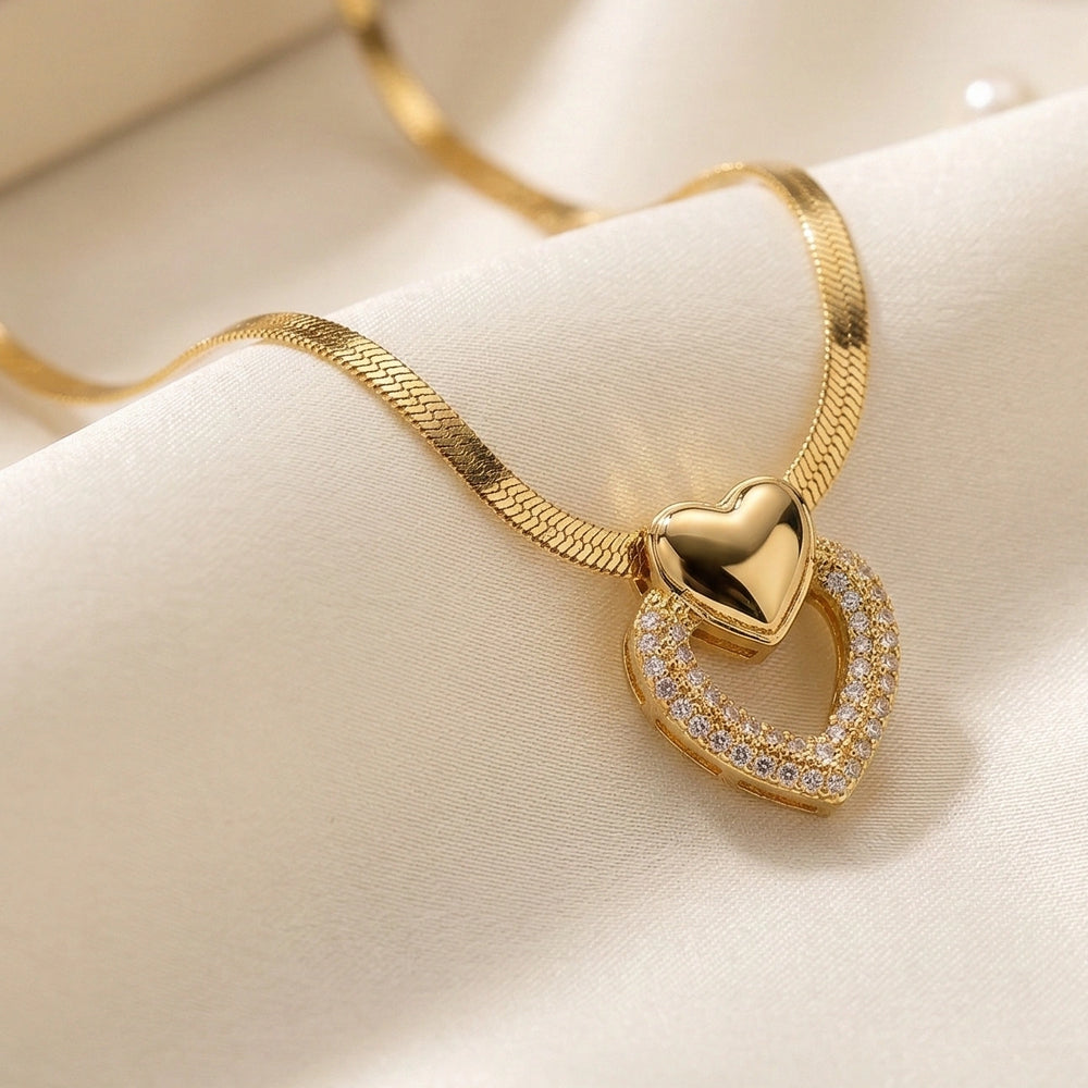 Anti-Tarnish Gold Plated Double Heart Pendant Necklace for Women