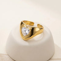 Anti-Tarnish Gold Plated Heart Ring | Adjustable CZ Statement Ring