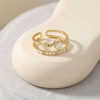 Heart Opal & Pearl Stacking Ring Set | Anti-Tarnish Gold Plated