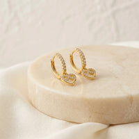 Crystal Heart Dangle Earrings - Anti Tarnish Gold Plated