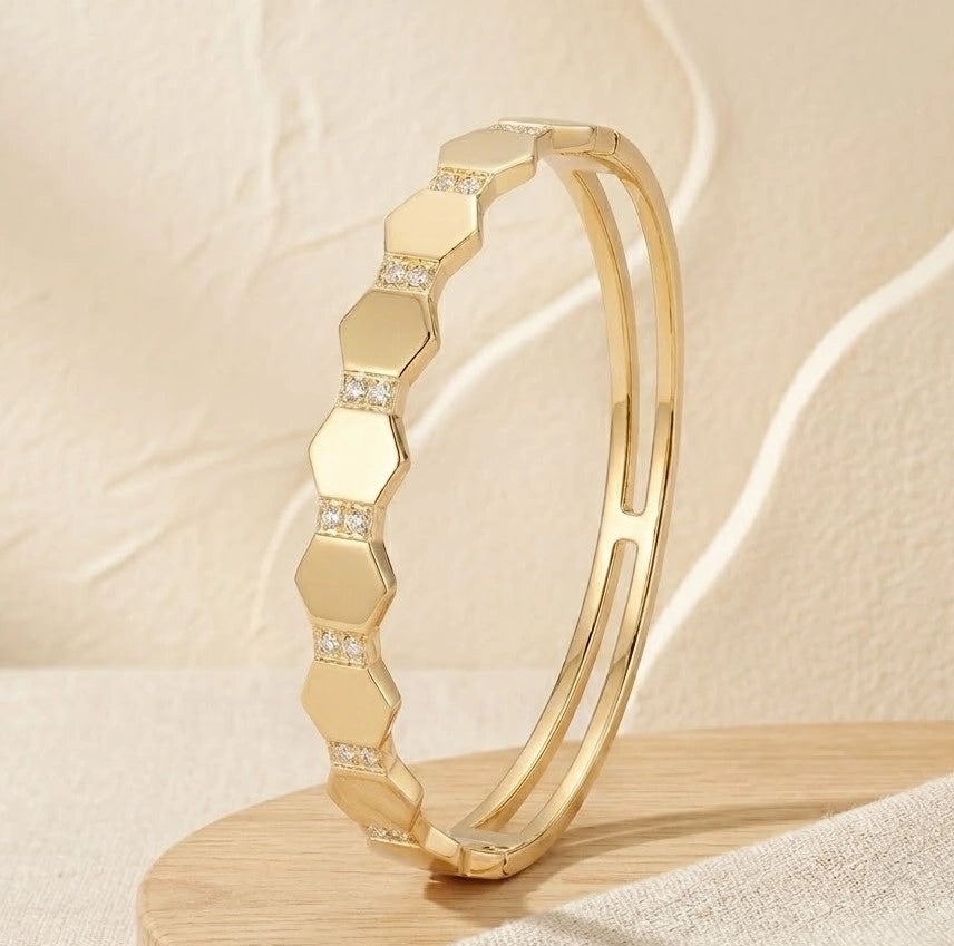 Hexagon Geometric Anti-Tarnish Gold Plated Bracelet