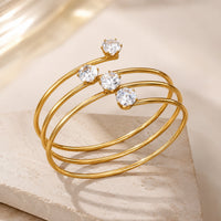 Spiral CZ Layered Cuff Bracelet | Anti-Tarnish Gold Plated