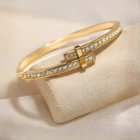 T-Style Crystal Gold Plated Bangle Bracelet - Anti-Tarnish Minimalist Jewelry