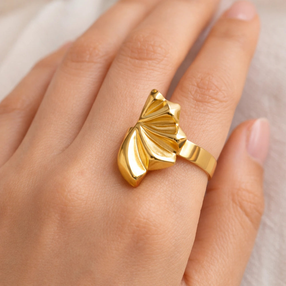 Geometric Fan Statement Ring - Anti Tarnish Gold Plated