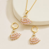 Pink Crystal Swan Necklace & Earring Set - Anti-Tarnish Gold Plated Combo
