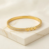 Triple Heart Crystal Bangle | Anti-Tarnish Gold-Plated Bracelet