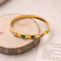 Rainbow Heart Anti-Tarnish Gold Plated Bangle - Minimalist Korean Style Bracelet