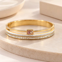 Pink Square Crystal Anti Tarnish Gold Plated Bracelet | Korean Layered Bangle