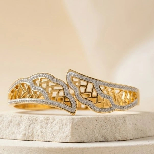 Gold Plated Wing Design Anti Tarnish Bracelet for Women - Adjustable Kada