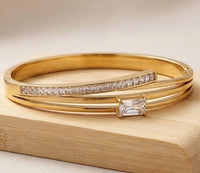 Layered Baguette Crystal Cuff Bracelet - Anti Tarnish Fashion Jewelry
