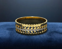 Leaf Cut-Out Wide Cuff Bracelet - Anti-Tarnish Gold Plated Statement Bangle