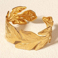 Anti-Tarnish Gold Plated Leaf Cuff Bracelet - Adjustable Botanical Design