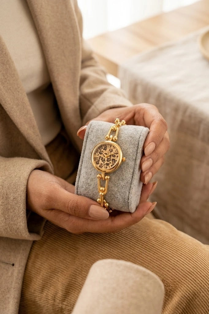 Leopard Print Dial Anti-Tarnish Gold Plated Watch for Women | Moncheri Jewels