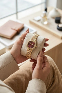 Vintage Ruby Dial Watch - Anti-Tarnish Gold Plated | Moncheri Jewels