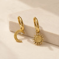 Sun & Moon Asymmetrical Charm Hoops - Anti-Tarnish Gold Plated Earrings