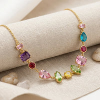Multi-Color Stone Anti Tarnish Gold Plated Necklace | Delicate Fashion Jewelry