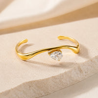 Teardrop Crystal Wavy Cuff Bracelet - Anti Tarnish Gold Plated