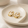 Oval Pearl Stud Earrings - Anti-Tarnish Gold Plated