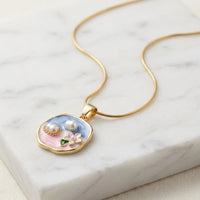 Enamel Floral Pearl Pendant Necklace - Anti Tarnish Gold Plated