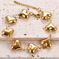 Anti-Tarnish Gold Plated Puffy Heart Link Bracelet - Korean Style