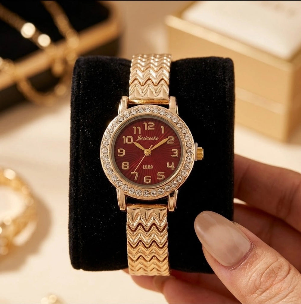 Premium Stone-Studded Dial Watch - Anti-Tarnish Gold Plated Elegance