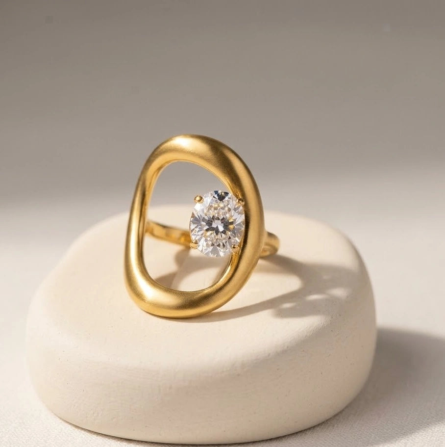 Nova Open Oval Statement Ring - Anti Tarnish Gold Plated