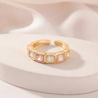 Pink & White Stone Adjustable Ring - Anti-Tarnish Gold Plated