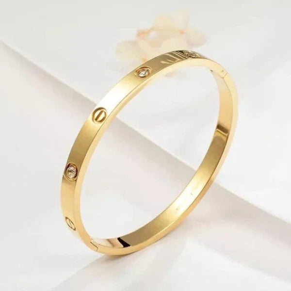 Classic Screw & Crystal Cuff  Bracelet - Anti-Tarnish 18K Gold Plated