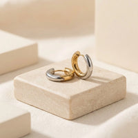 Dual Tone Chunky Hoop Earrings - Anti Tarnish Gold Plated | Moncheri