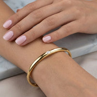 Anti-Tarnish Gold-Plated Single Stone Bangle Bracelet for Women | Minimalist Design