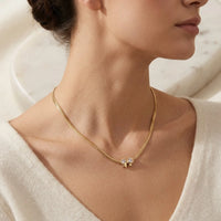 Coquette Bow Heart Pendant Snake Chain Necklace - Anti Tarnish Gold Plated