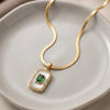 Emerald Green Rectangle Pendant Necklace - Anti Tarnish Gold Plated