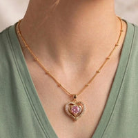 Dainty Pink Heart Pendant Anti-Tarnish Gold Plated Necklace