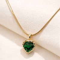 Emerald Green Heart Pendant Necklace | Anti-Tarnish Gold Plated
