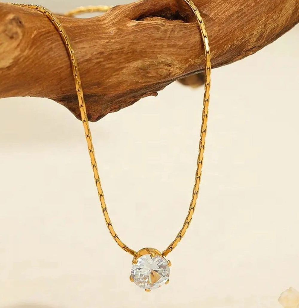 Solitaire Pendant Necklace | Anti-Tarnish Gold Plated Minimalist Chain