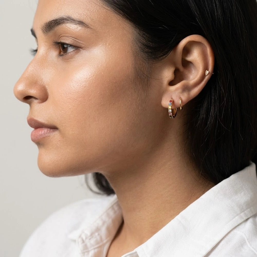 Rainbow Stone Spiral Hoop Earrings - Anti Tarnish Gold Plated